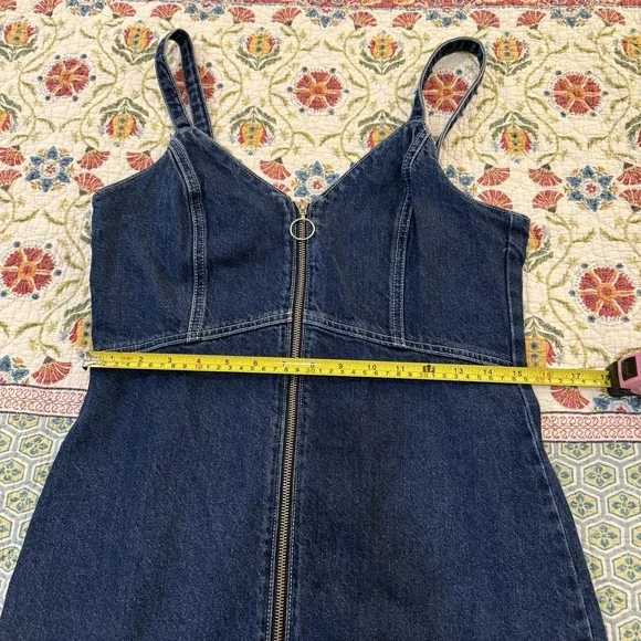 TOPSHOP MOTO Zip Front Denim Dress in Indigo Size 8 Bodycon Mini V-Neck EUC - Picture 7 of 9